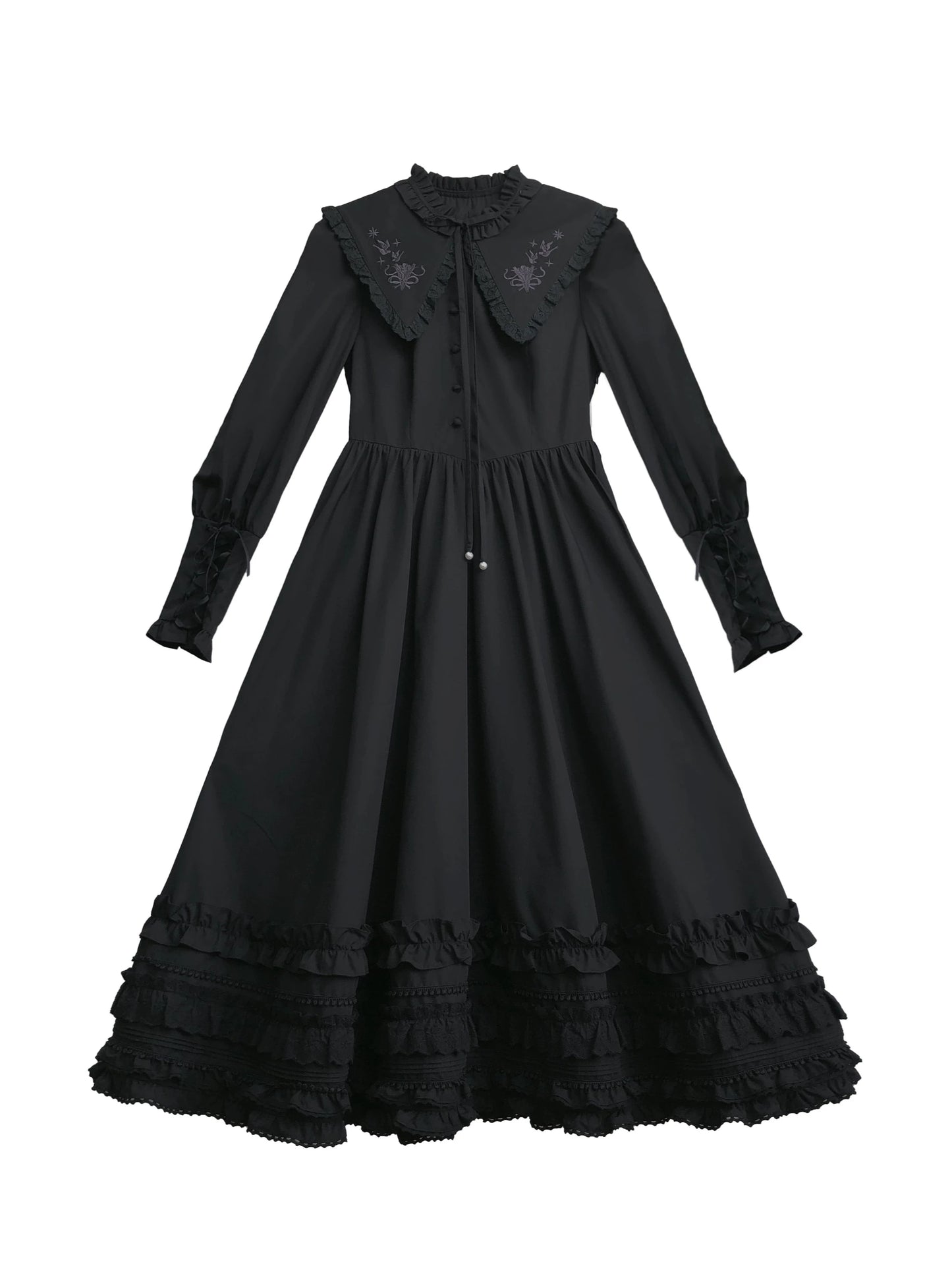 Retro French Leg of Mutton Dark Dress + Belt