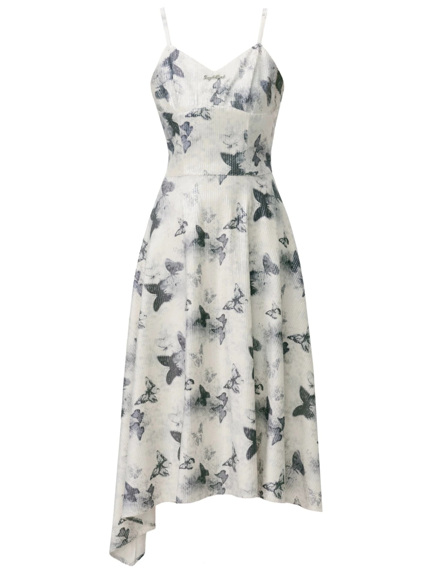 Butterfly Dream Ink Print Sequins Holiday Dress