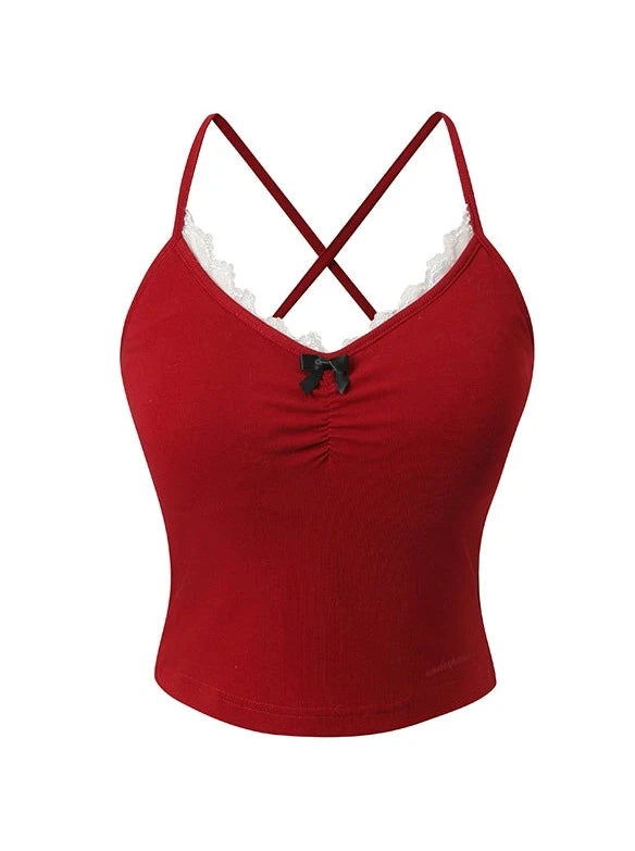 レースステッチリボンクロスキャミソール