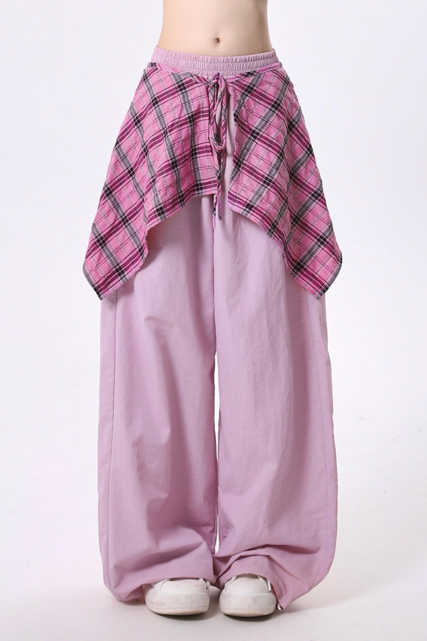 Contrast Plaid Retro Loose Pants