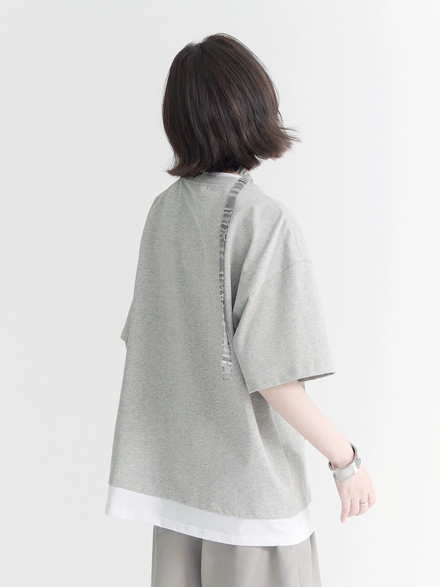 Faux two-piece loose handsome T-shirt