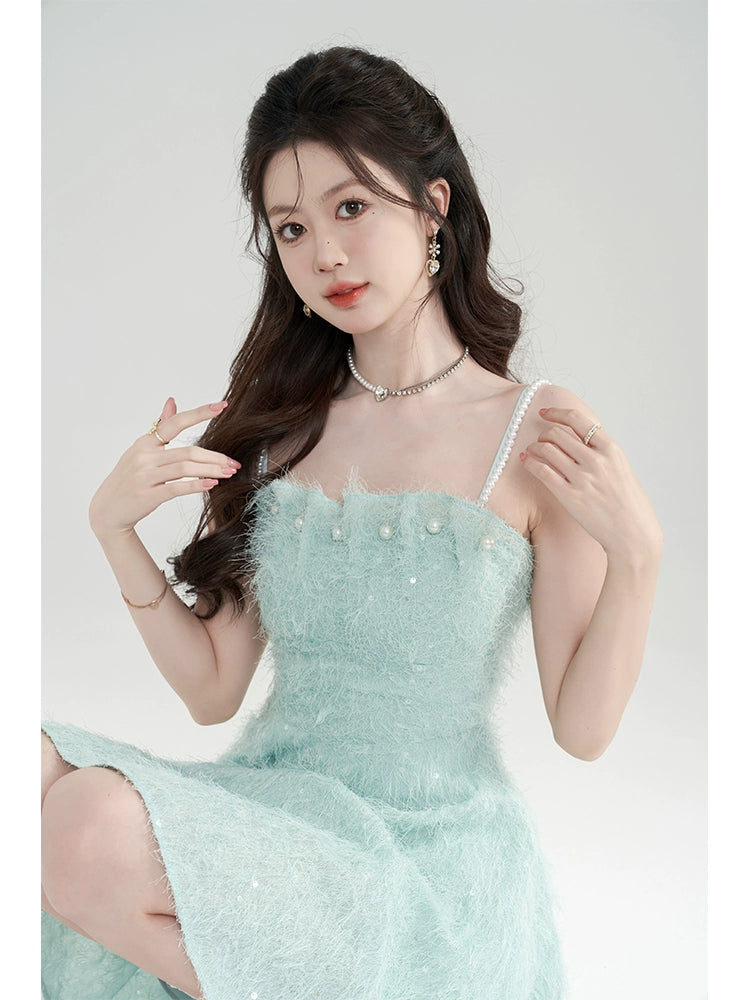 Shaggy Pearl Design Camisole Dress