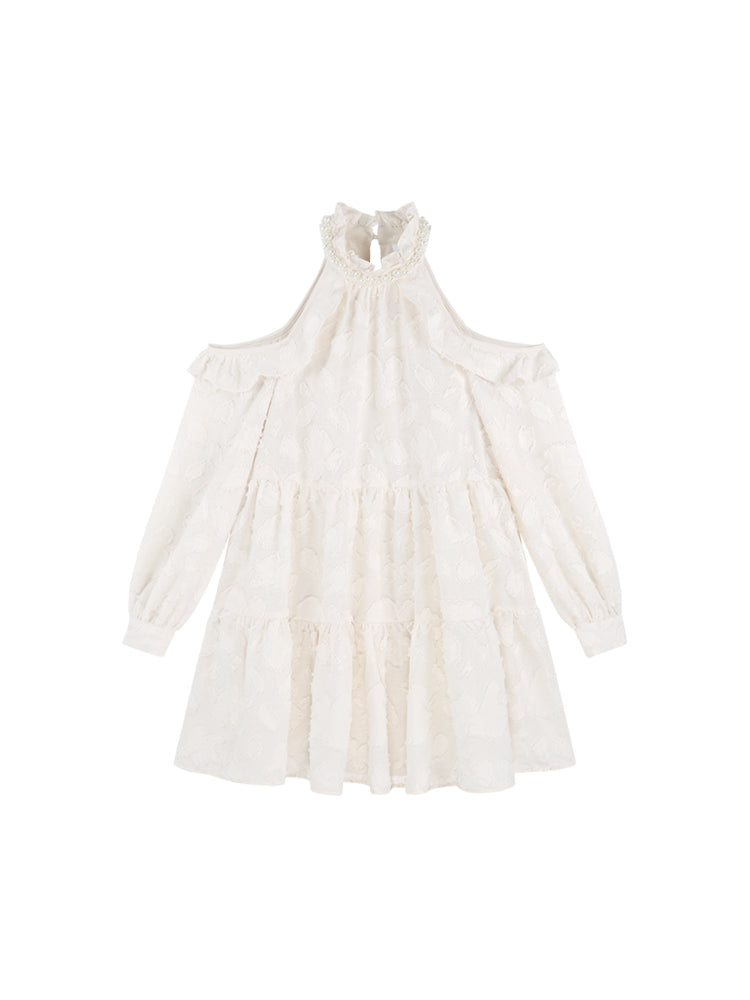ジャカードラッフルホルターネックドールドレス