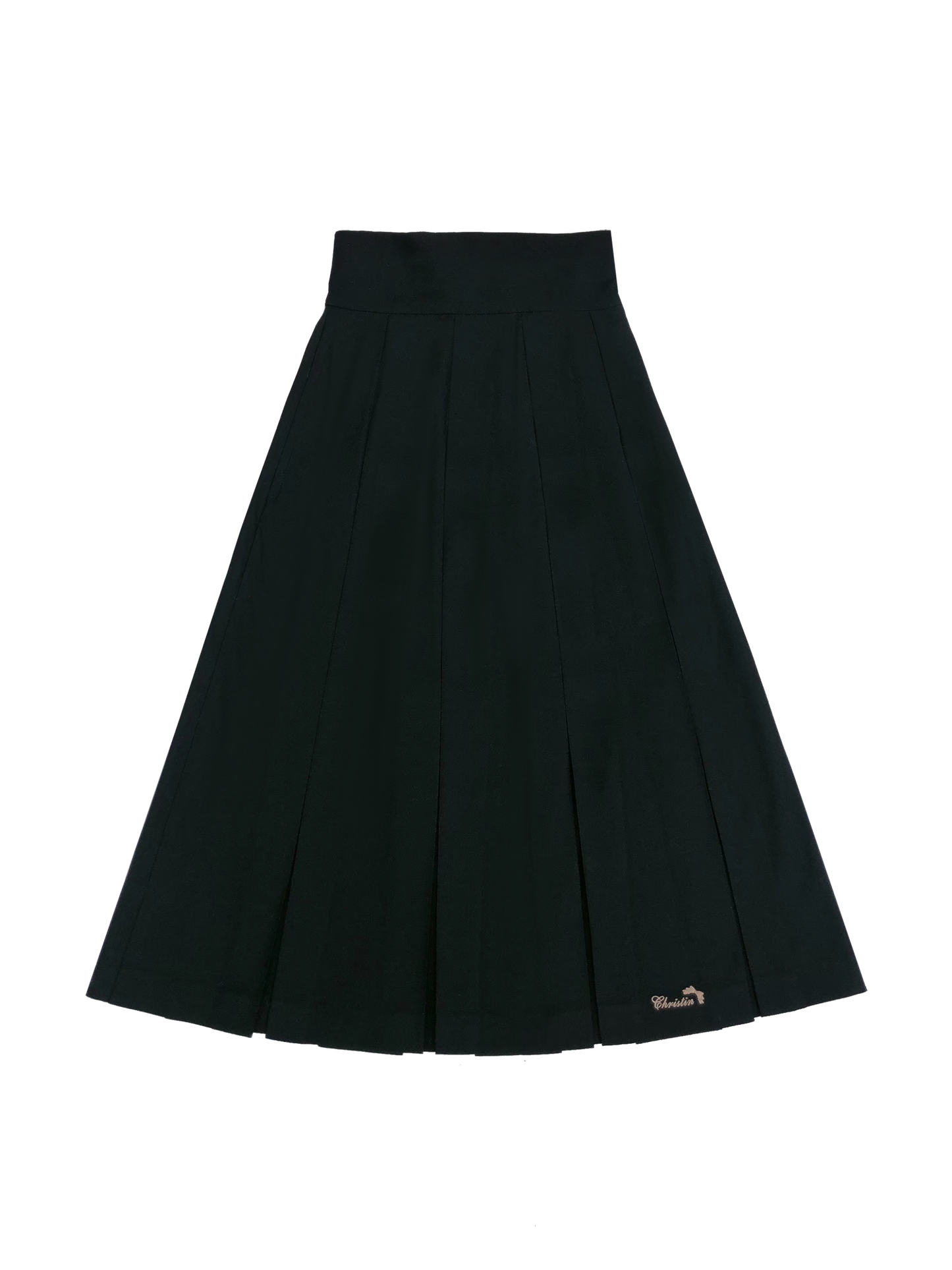 カレッジブラックトレンチコート+メタルバッジ+エンブロイダリーリボンシャツ+プリーツスカート