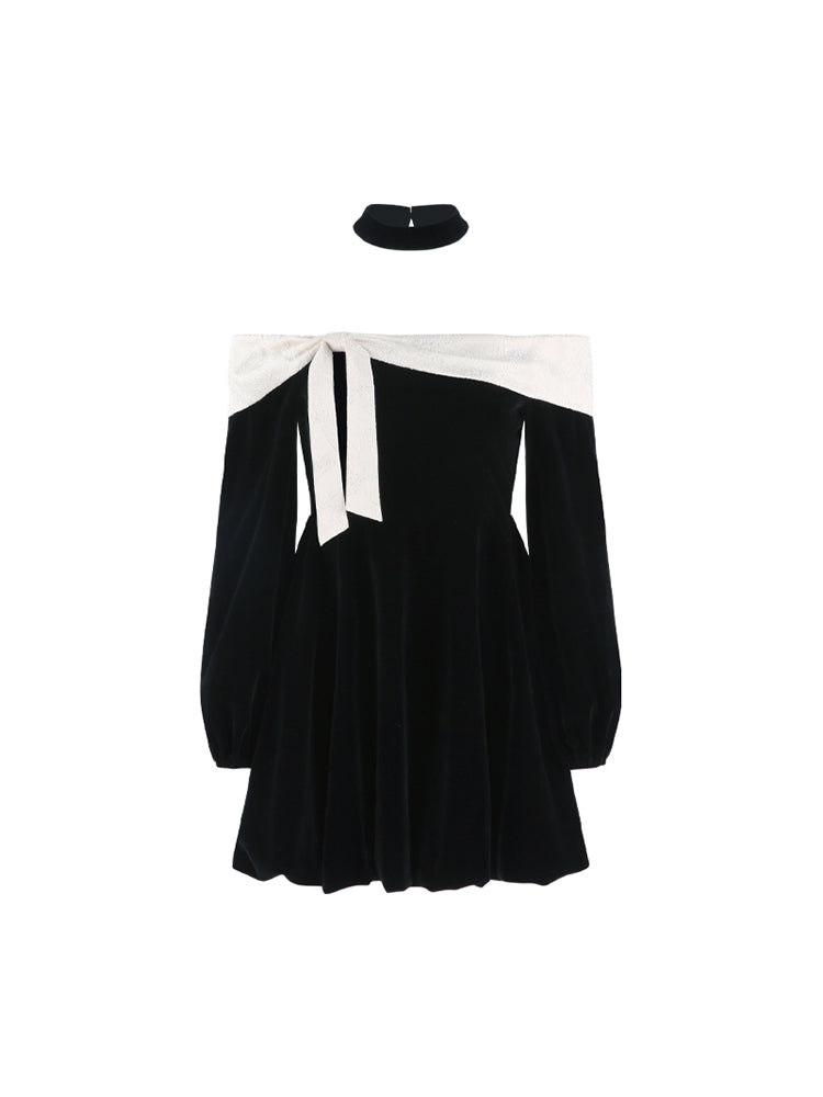 Black Bell Bet One Shoulder Puff Dress