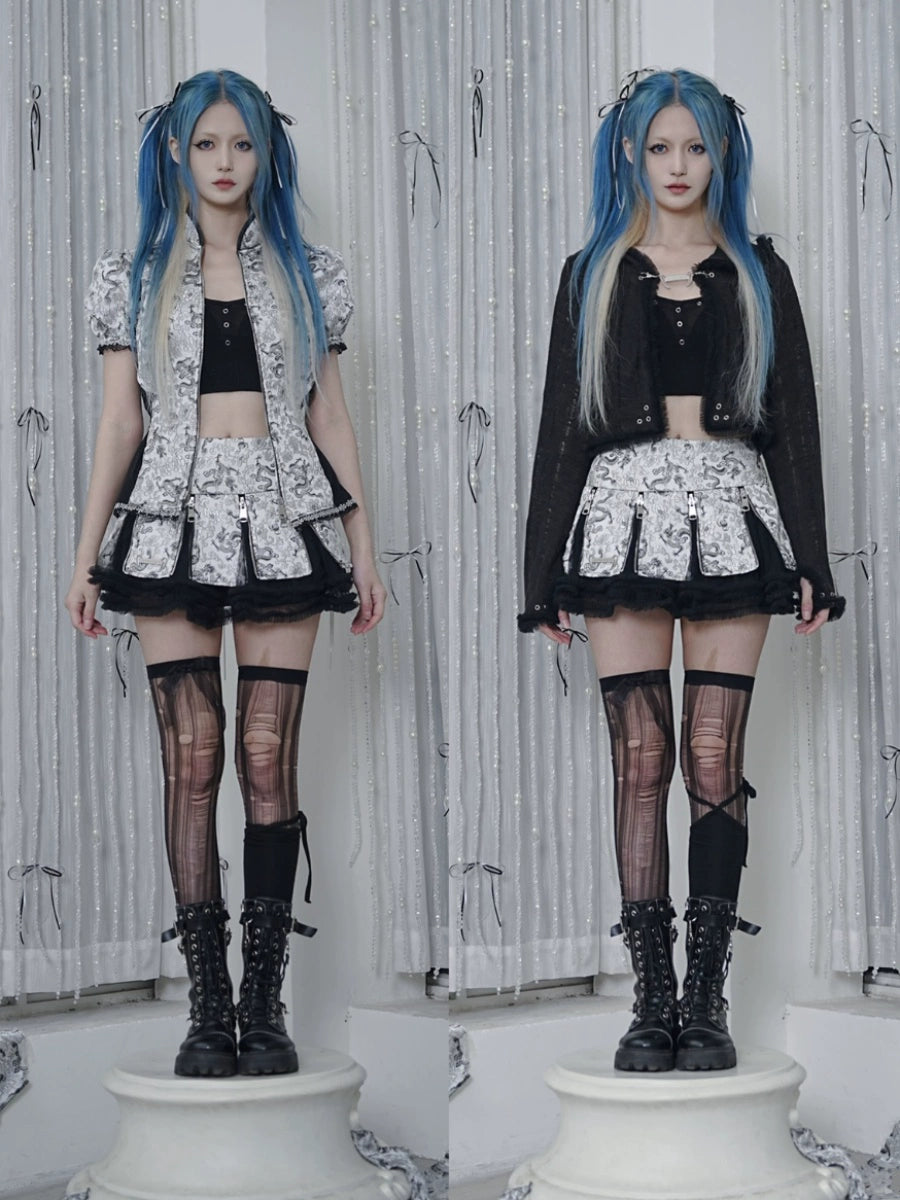 Silver Dragon Zipper Gothic Skirt