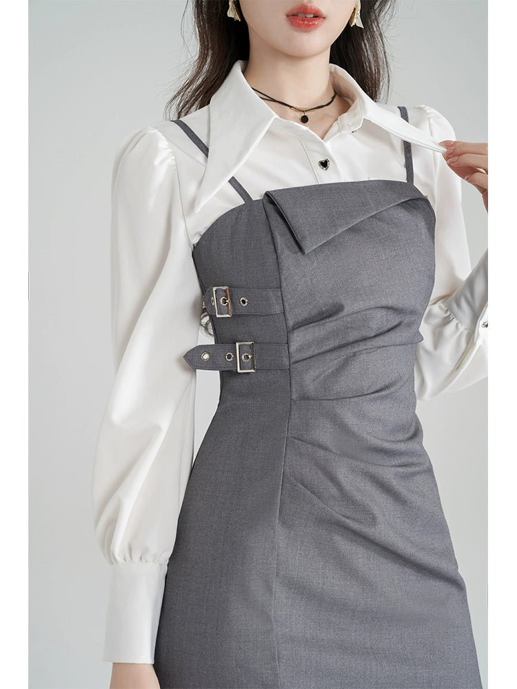 French shirt + suspender tight dress