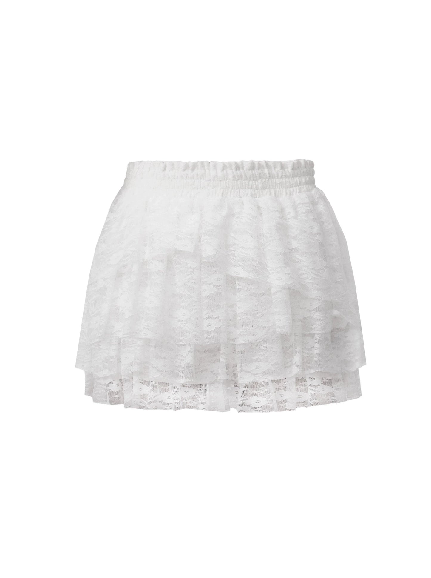 화이트 레이스 원 숄더 탑 + 레이스 스커트