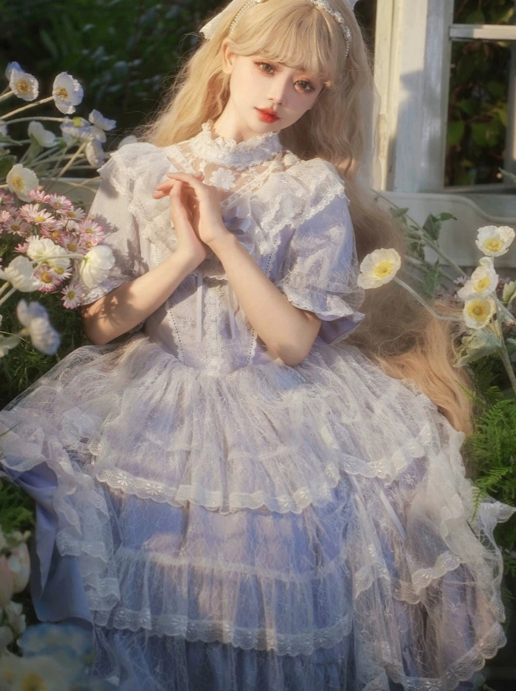 Chiffon Sweet Purple Dress + Inner Skirt + Headband