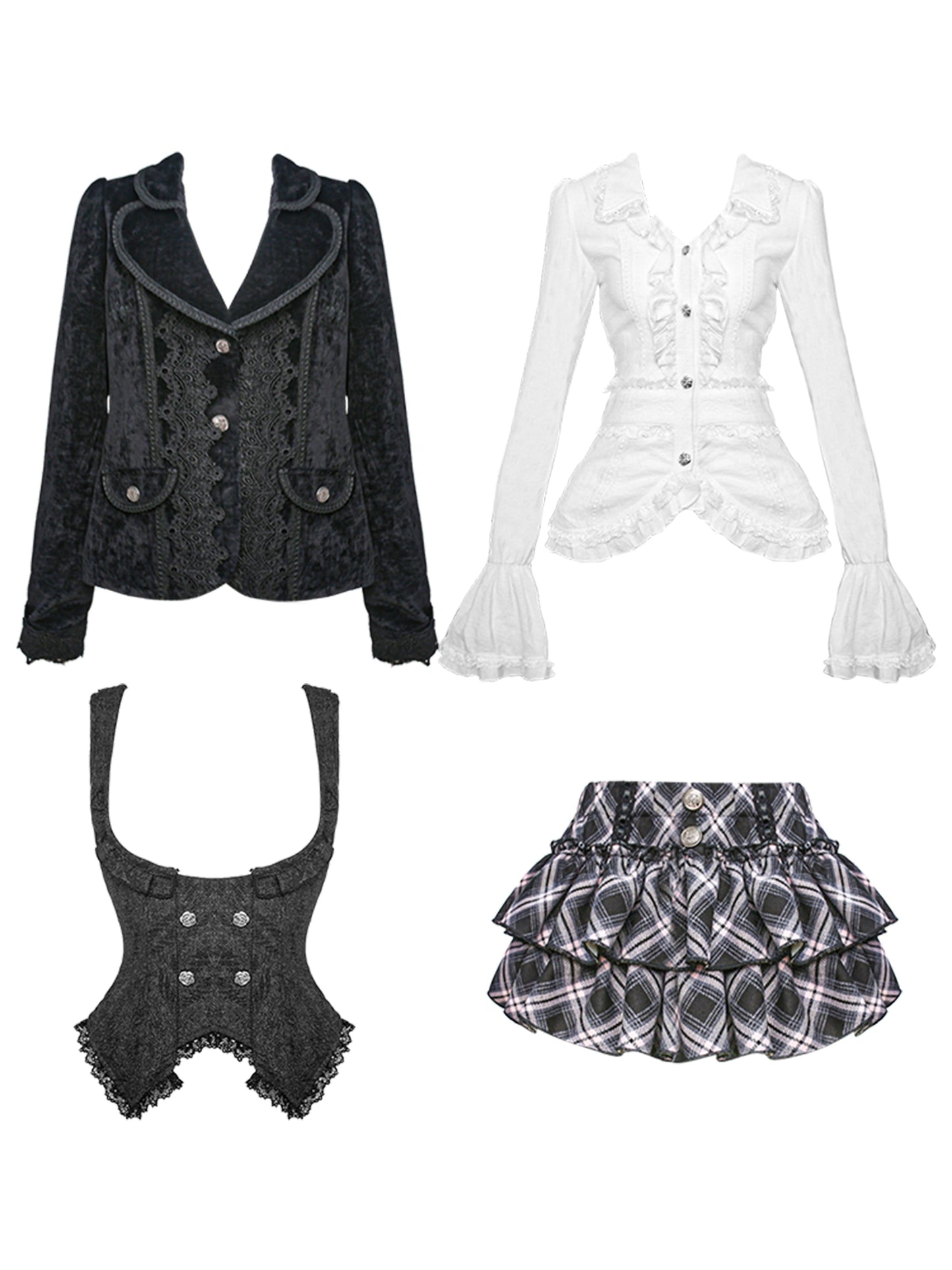 ブラックベルベットブレザーチェックスカートセット