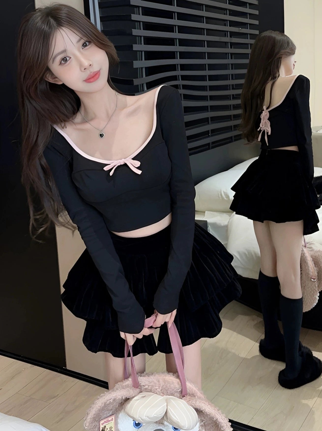 Open Neck Little Bow Tight Top