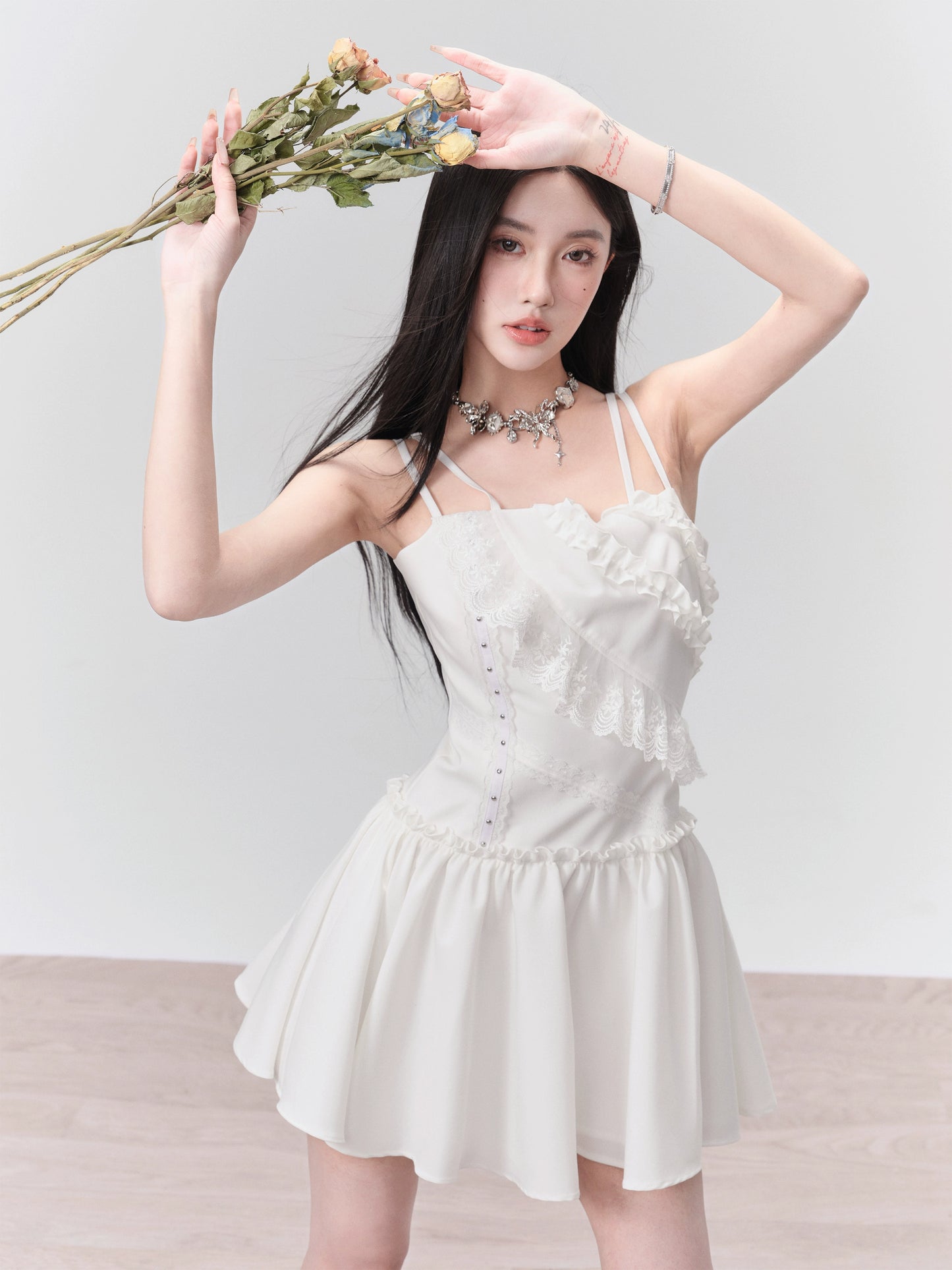 Fragile Belly Sleeveless Girly Lace Camisole Dress