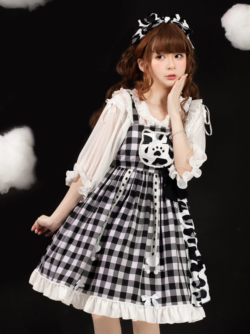 Meow Claw Planet 原创正版洛丽塔格纹牛风格可爱甜美洛丽塔连衣裙 JSK 连衣裙