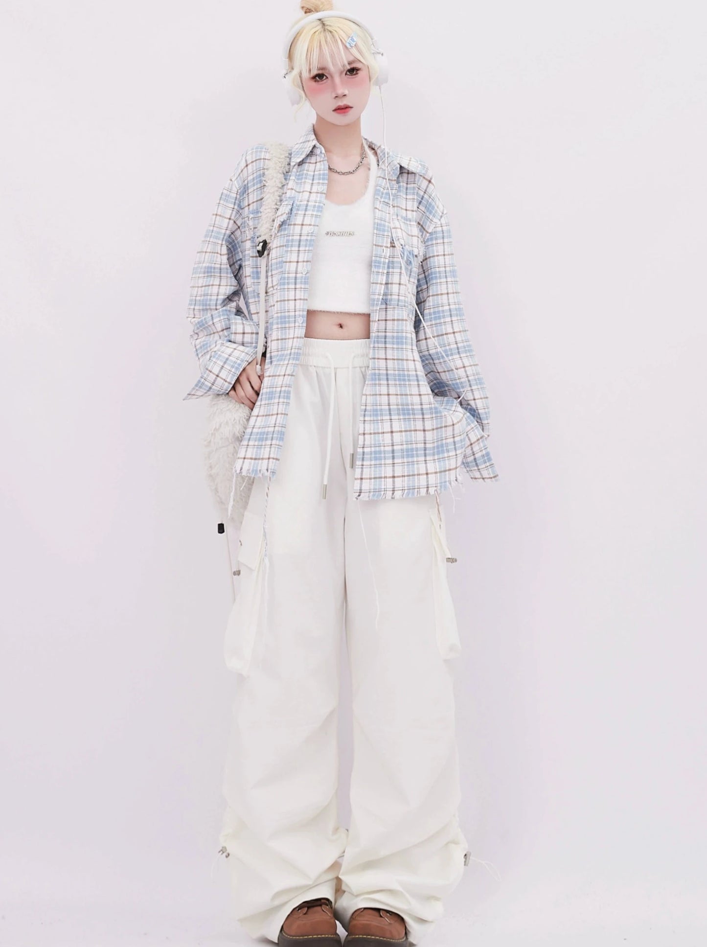 chemise rétro à carreaux bleus