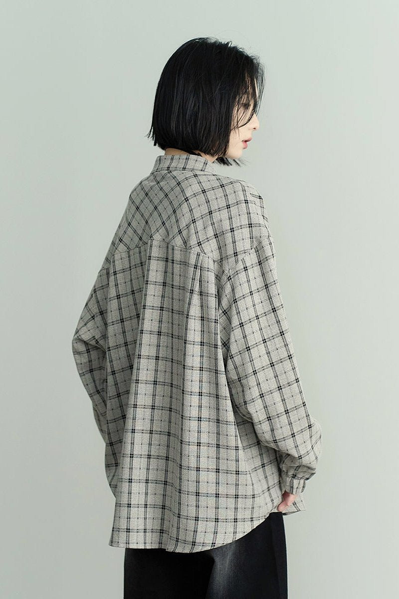 Lace-Up Check Long Sleeve Shirt