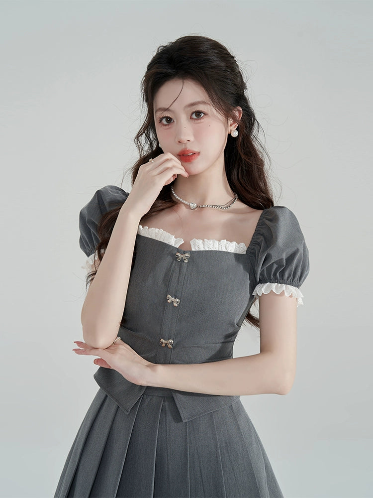 프렌치 걸리 레이스 재킷 + 플리츠 스커트