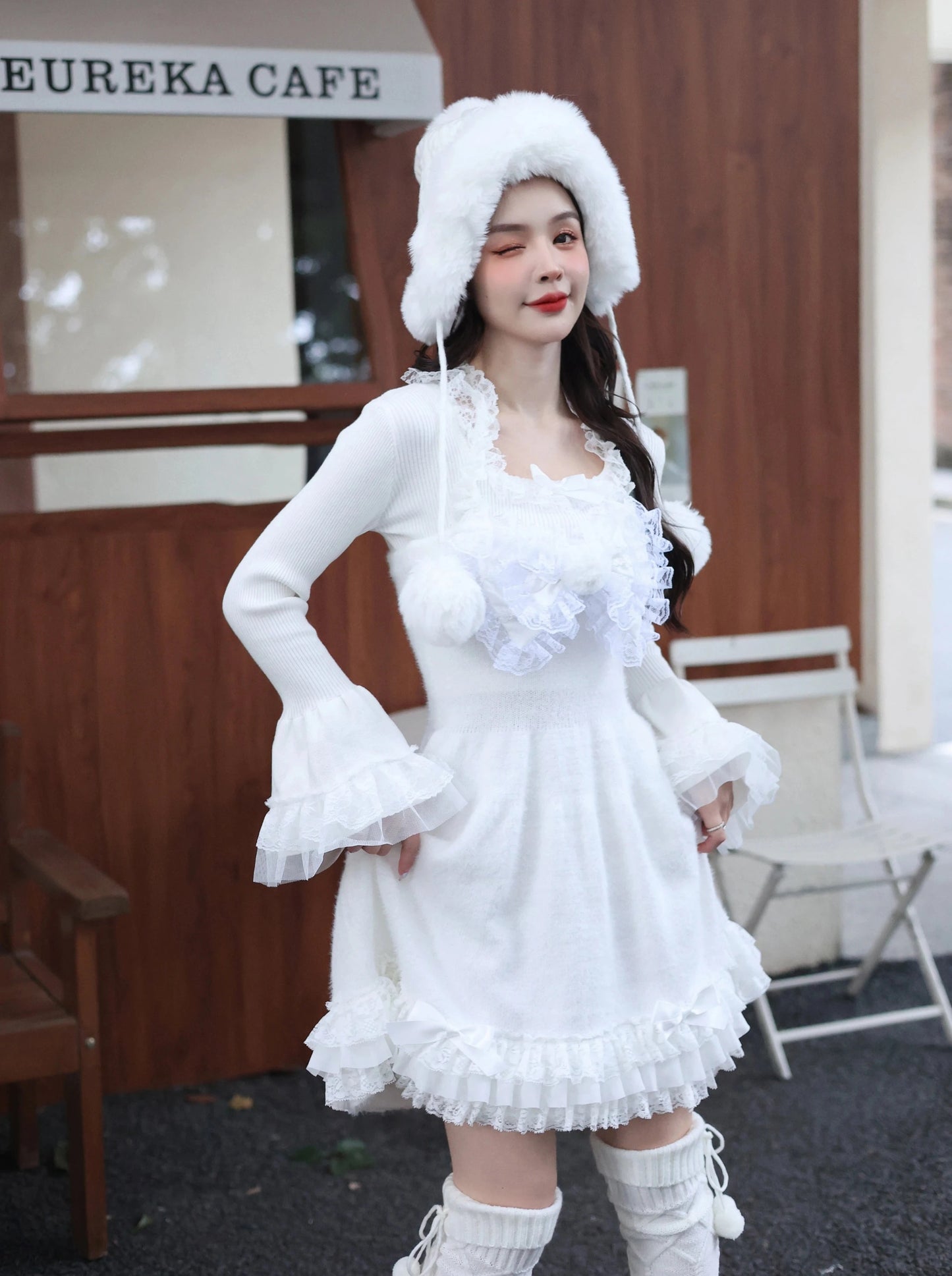 Ruffle White Ribbon Dress