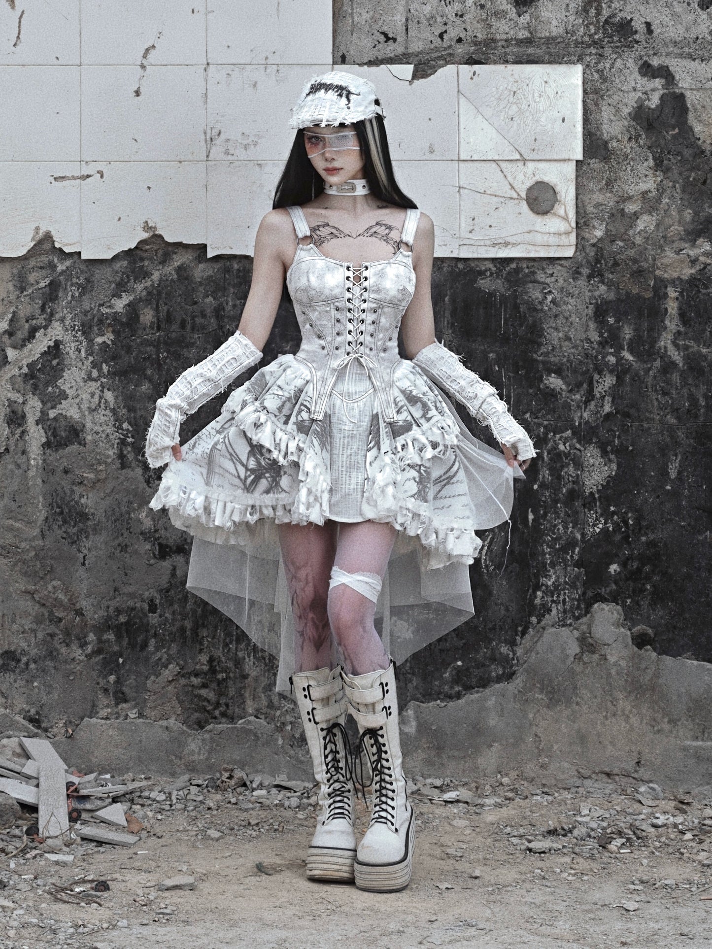 Blood Supply Original ◆ Madhouse 轧花麂皮绒吊带朋克风印花连衣裙 春装