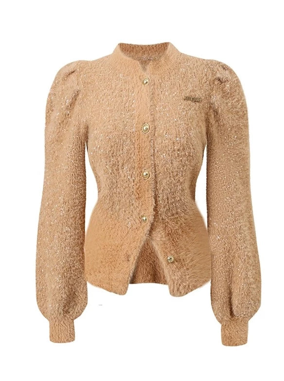 レトロガーリーパフスリーブニットカーディガン【予約商品】