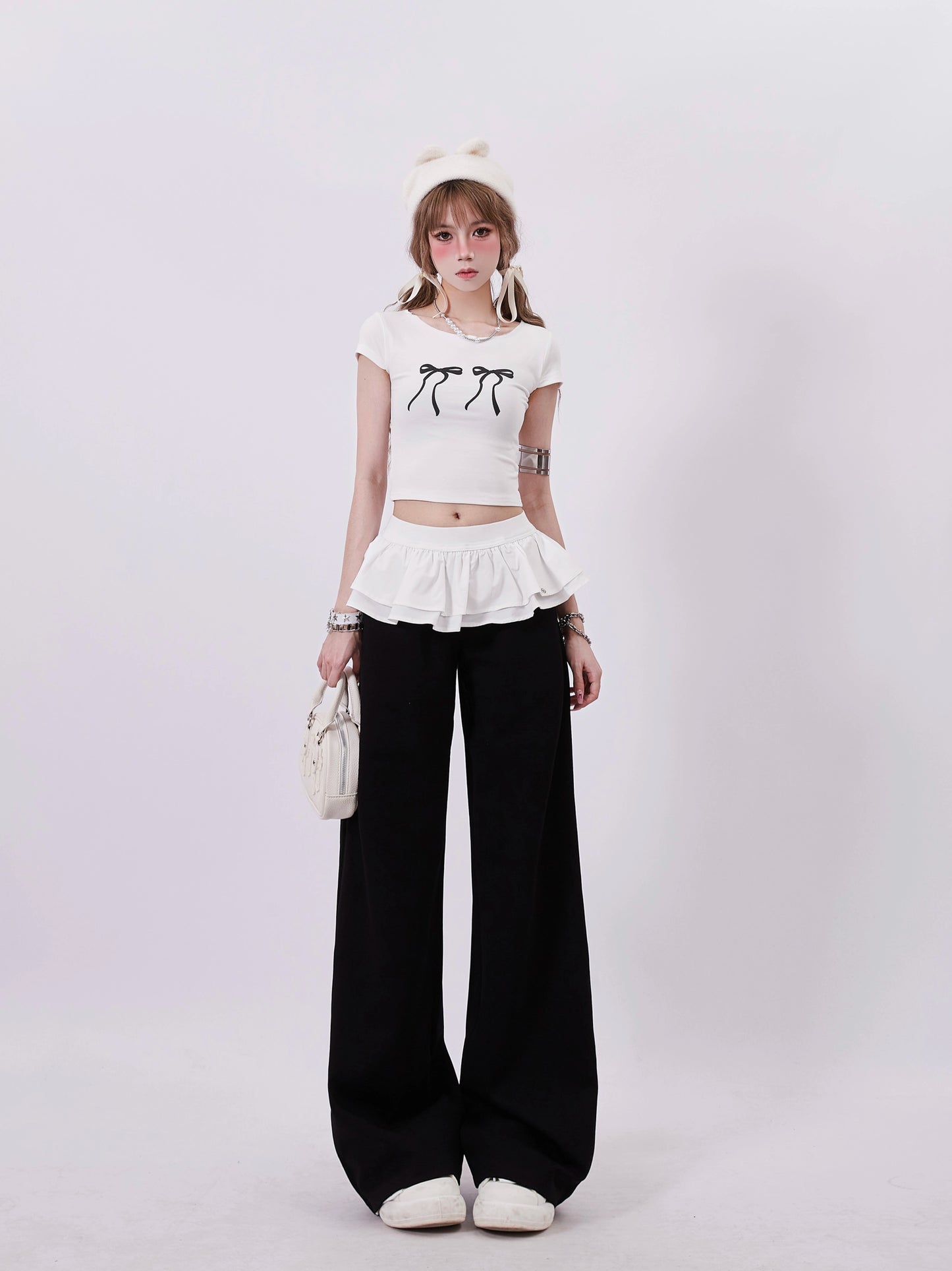Flare waist chic girly casual pants
