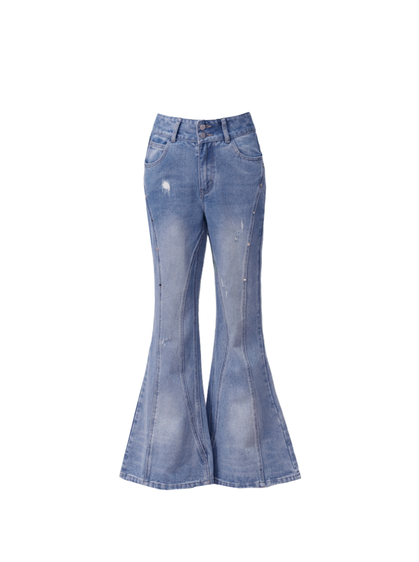 ワンポイントダメージレトロアメリアカンフレアデニムパンツ