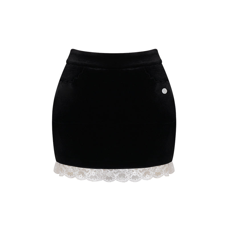 ブラックベルベットレースヒップスカート