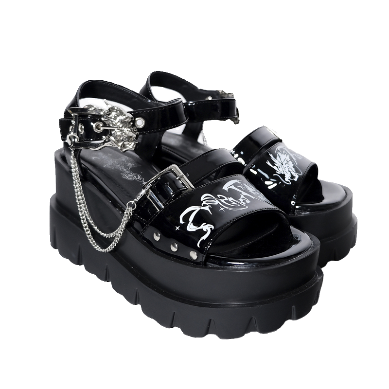 チャイニーズパンクドラゴンプラットフォームサンダル