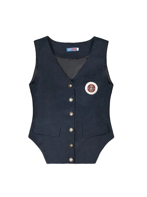 Slim Retro College Vest + Shirt + Pleated Skirt