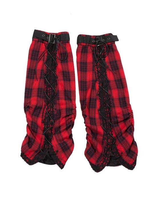 Rock Dark Check Asymmetrical Suspended Skirt + Leg Covers