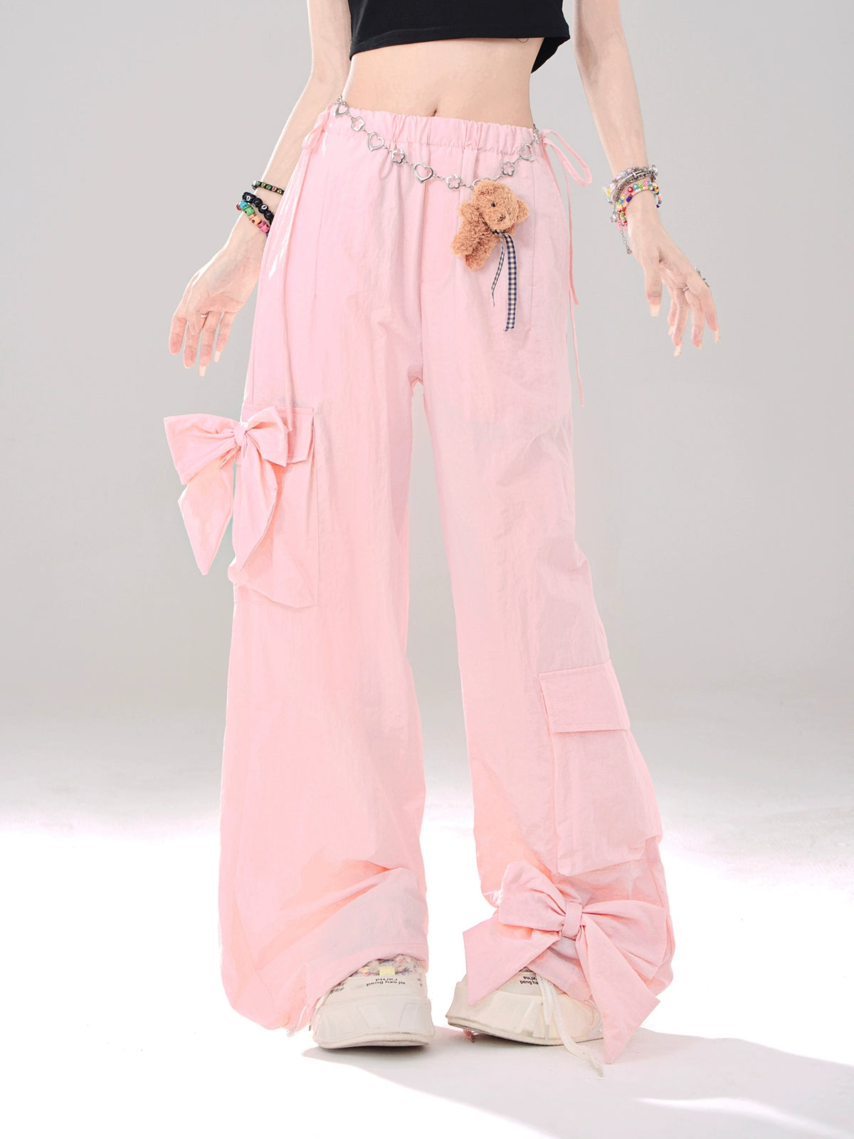 Side Ribbon Pastel Wide Loose Pants