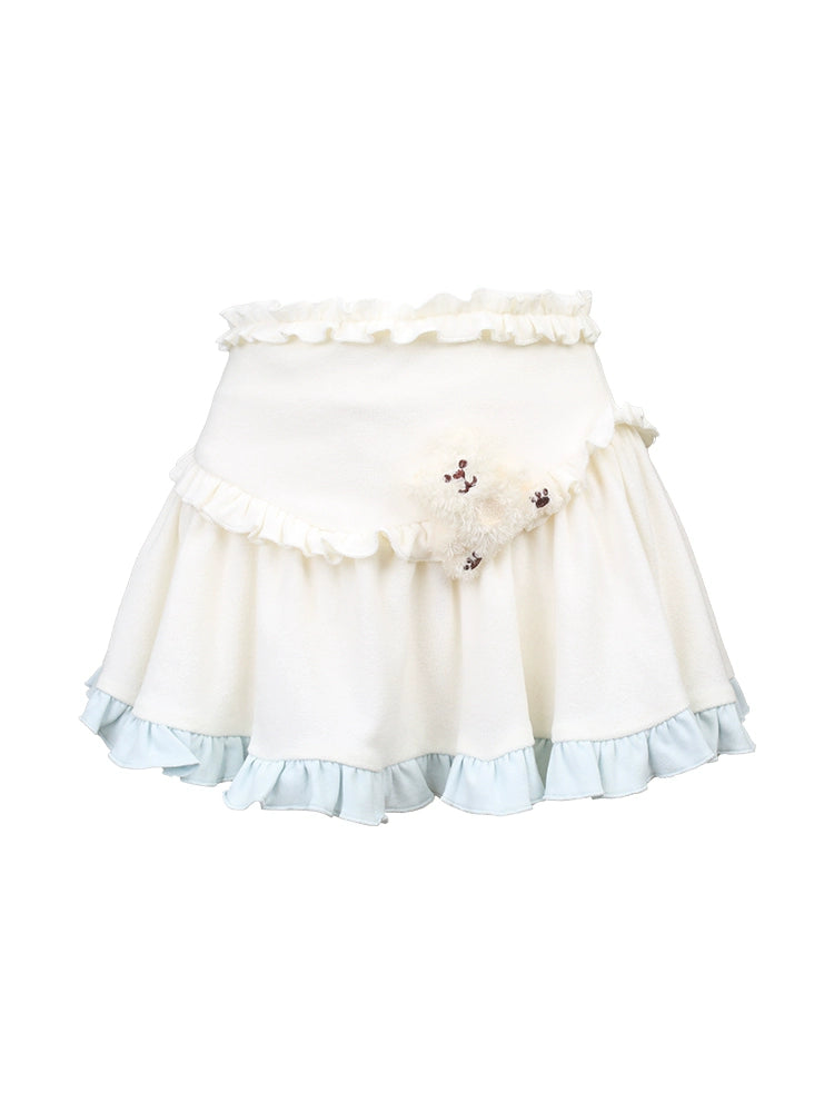 Milky Blue Fur Tight Hoodie + Flare Skirt