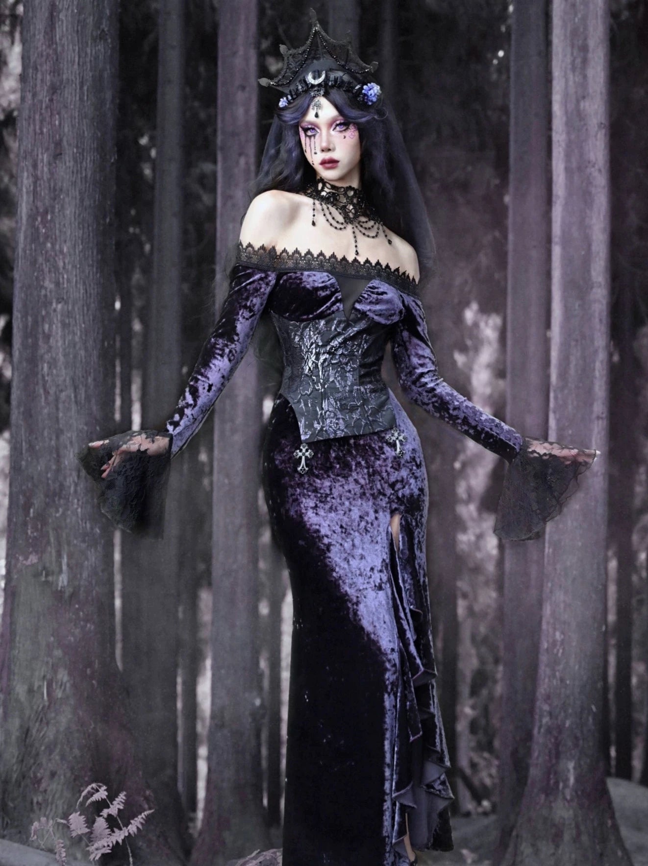 purple and black goth dress purple gothic dresses EGL Black Purple & White Pink Bow Lace Gothic Princess Dress Sugarplum Store