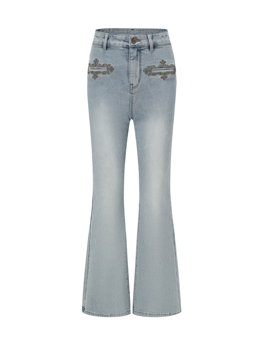 Vintage Faux Pocket Flared Denim Pants