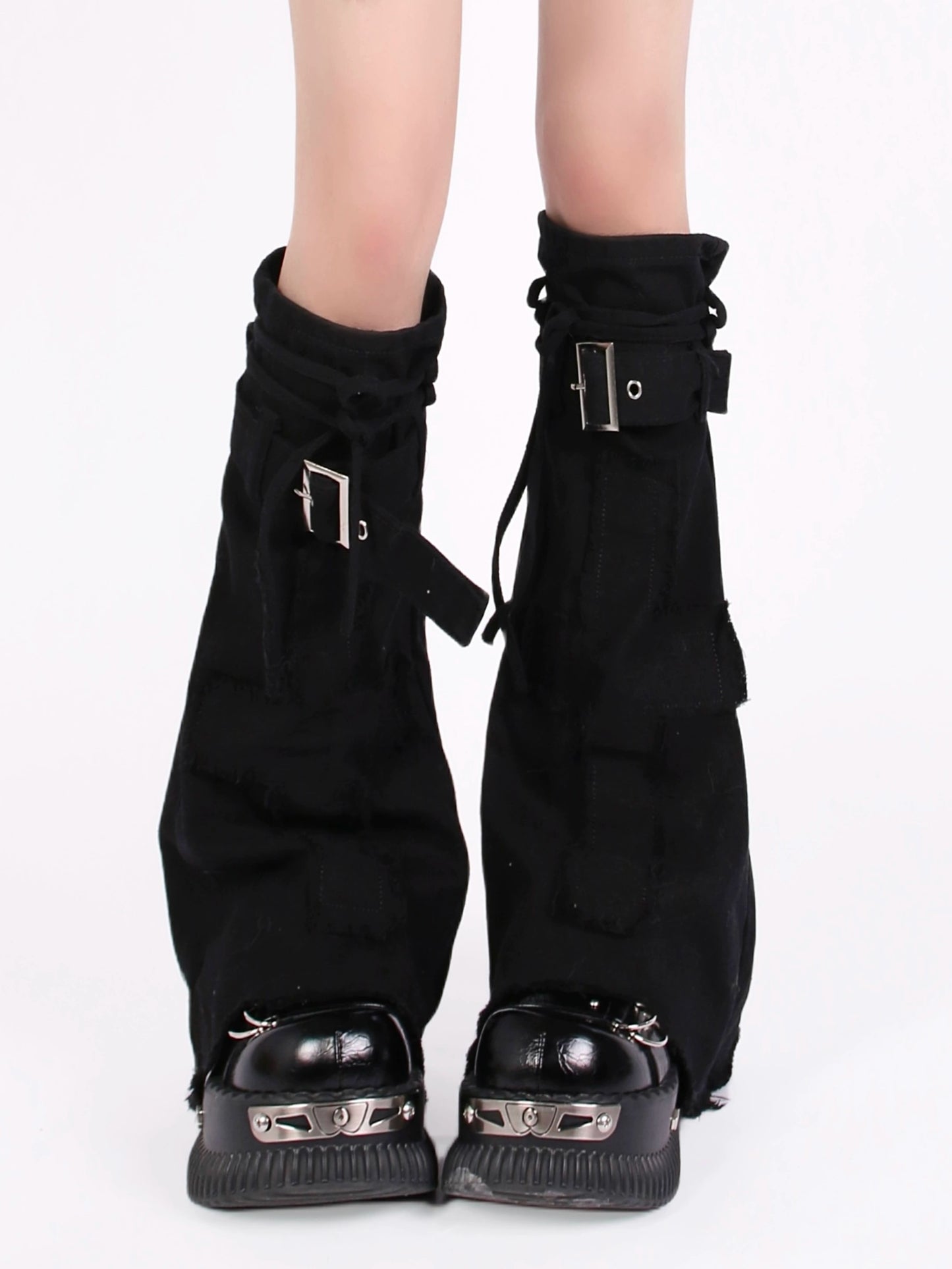 Jupe en tutu irrégulier Chuck + ceinture en strass + couvre-jambes en denim noir