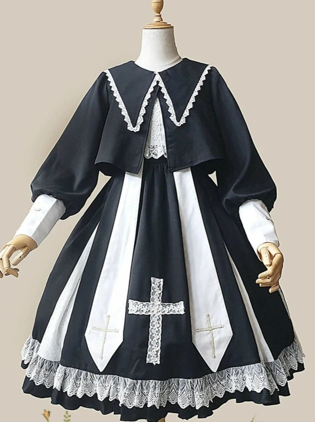 Cross Elegant Lolita Dress + Short Jacket + Headband + Veil + Collar Belchic Cross Elegant Lolita Dress + Short Jacket + Headband + Veil + Collar Belchic