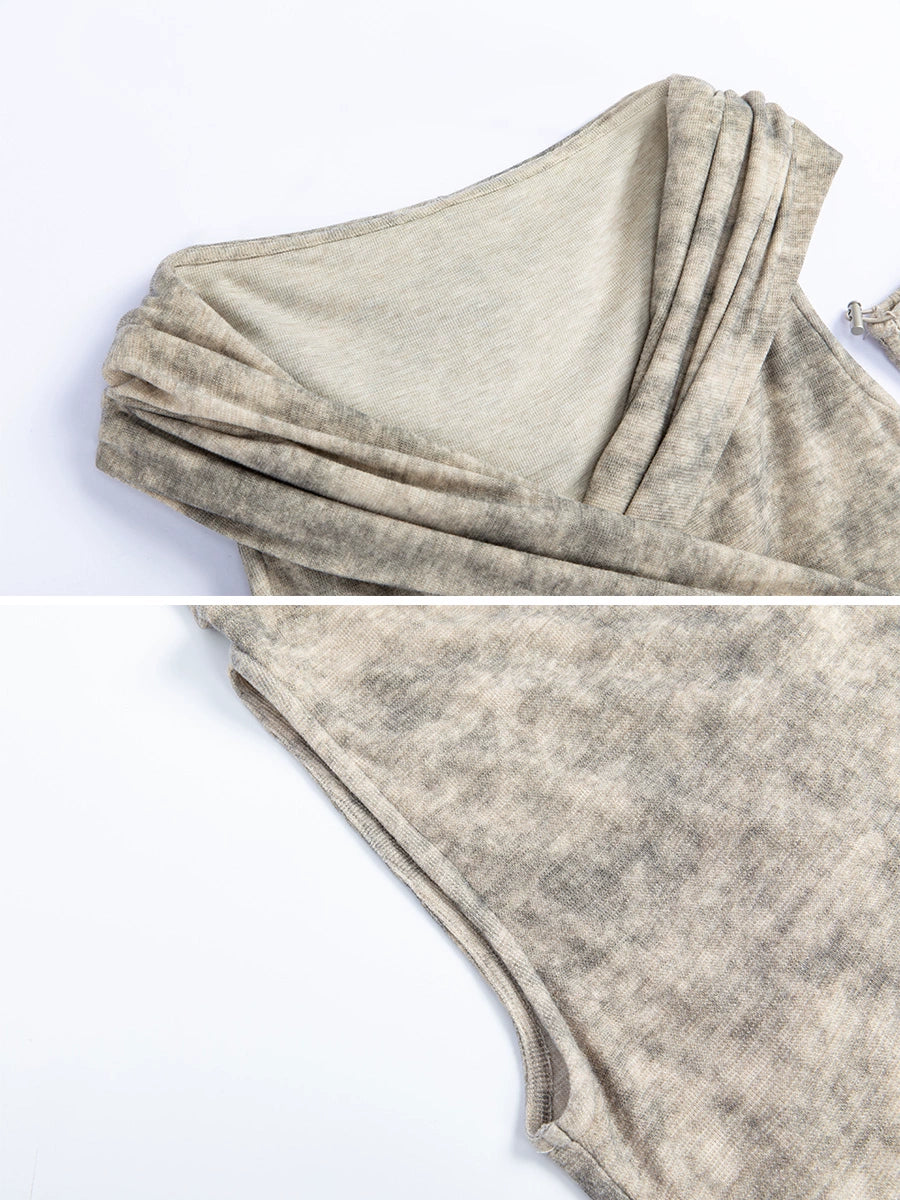 ウェイストランドスタイルクロスフーディーショートノースリーブベストトップス+スリーブ