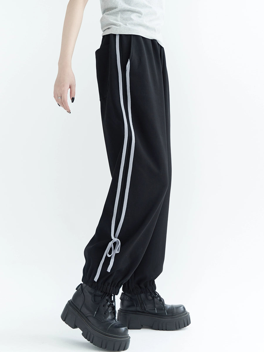 Side stripe ribbon casual pants