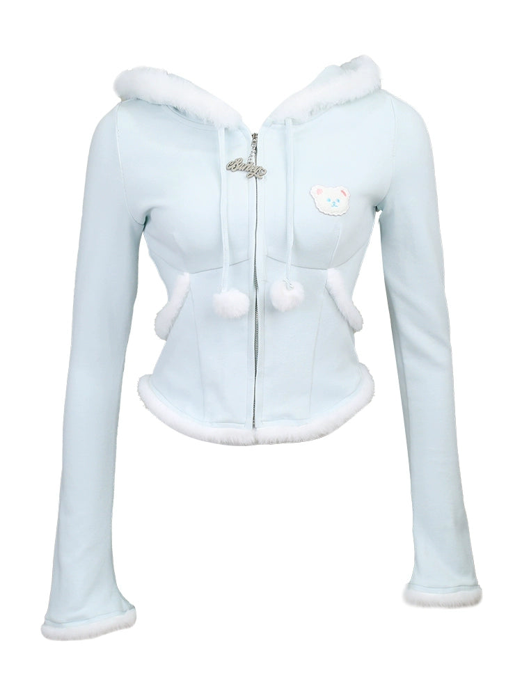 유백색 파란색 꽉 쥐는 푸드 파커 + 플레어 스커트