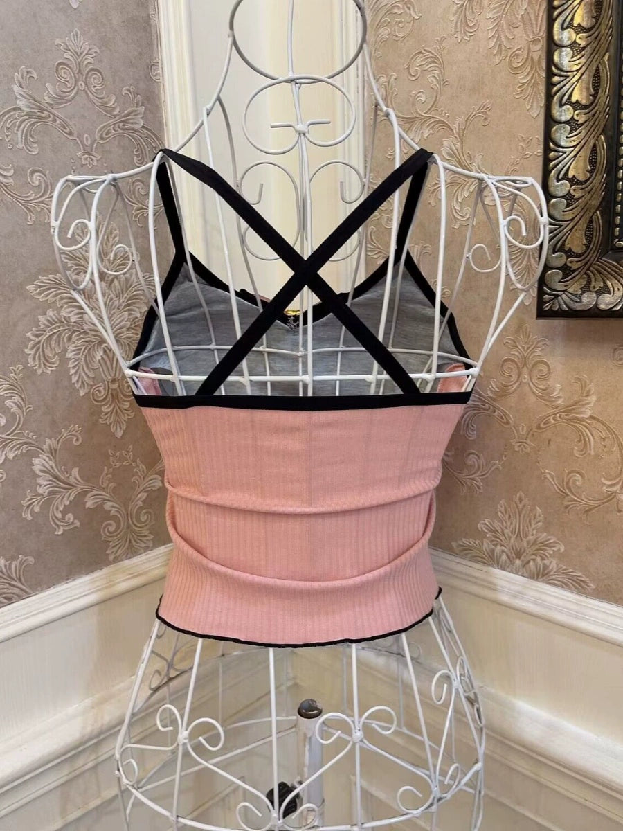 Big Bow Pink Black Summer Camisole