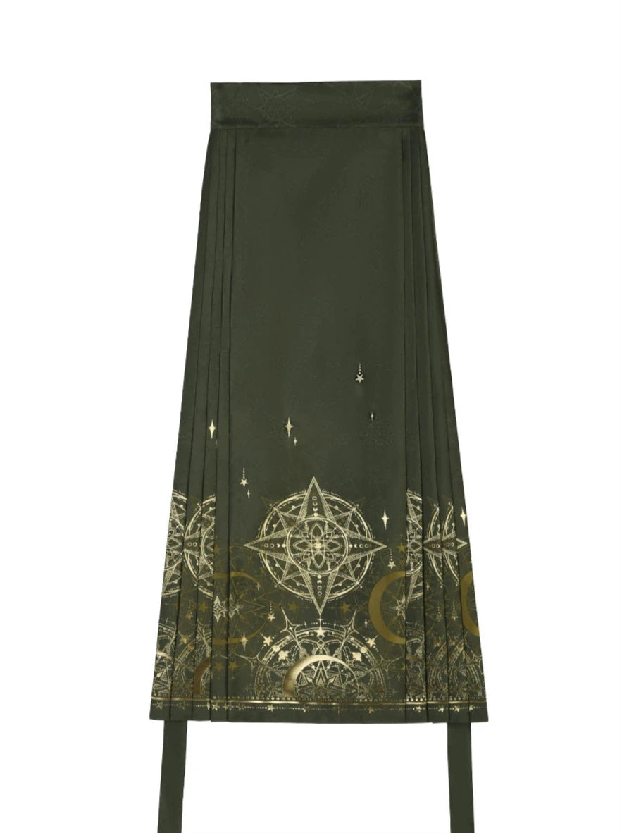 マジックタイムアンドスペースチャイナポインテッドカラーリボンシャツ+ロングスカート