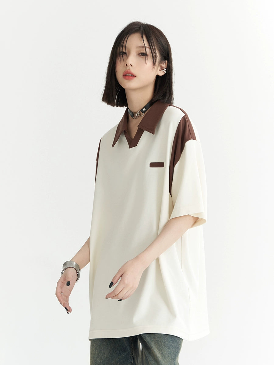 Contrast color loose top polo shirt