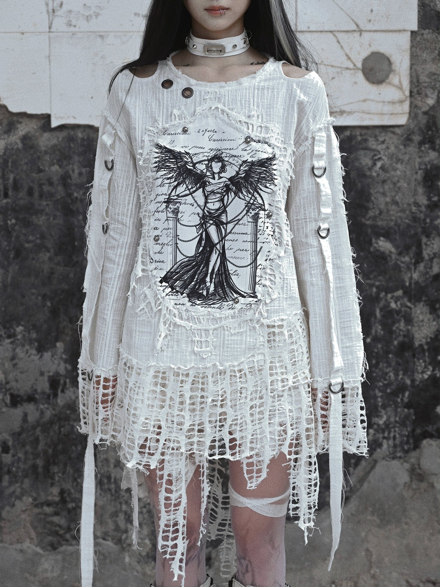 Damaged Window Girl Illustration Tops