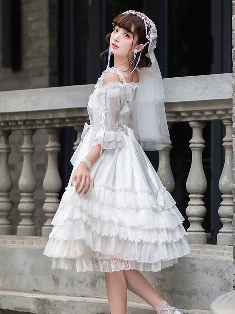 Princess Volume Pure White Lolita Suspender Dress