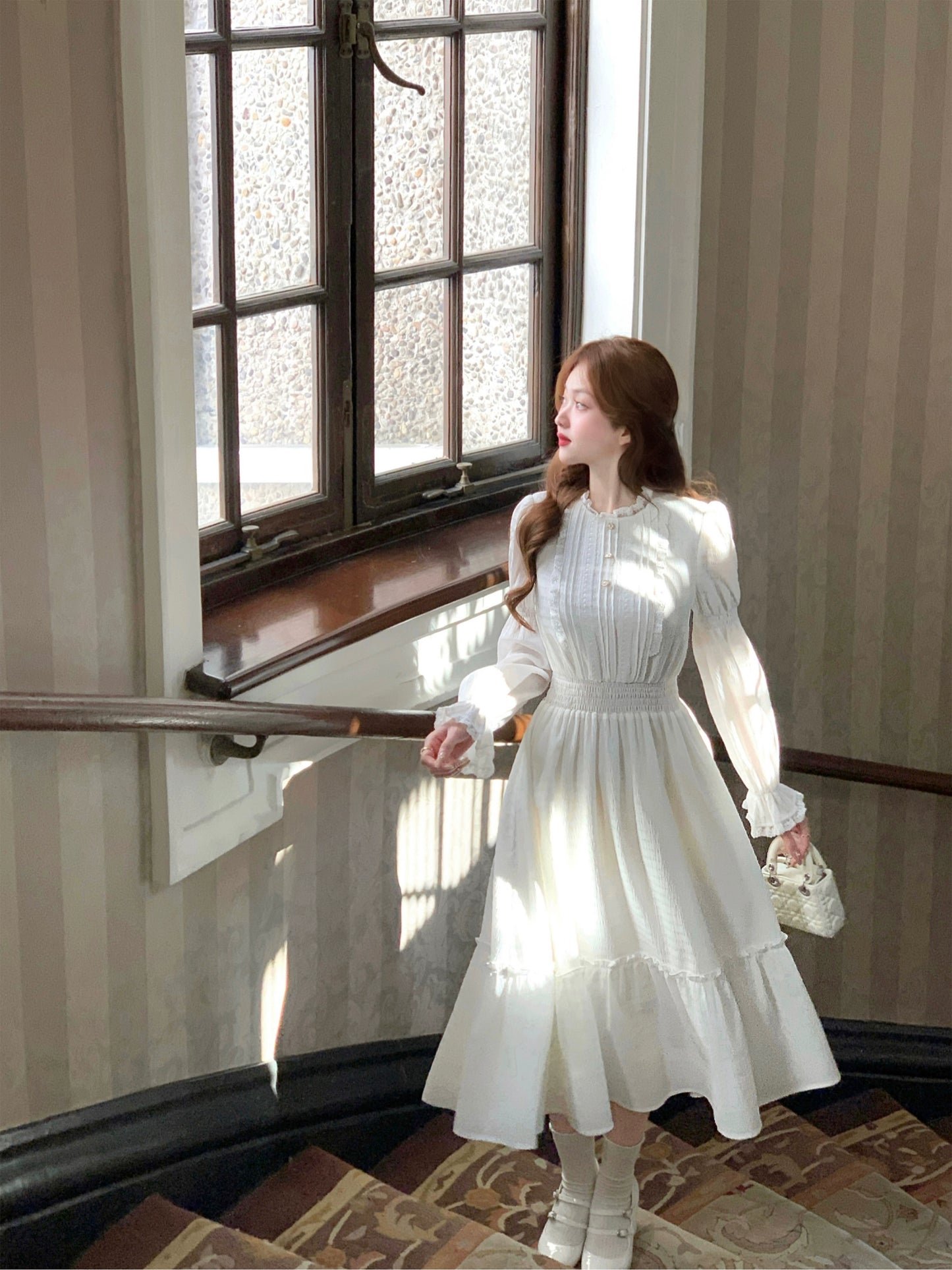 フレンチレトロロマンチックレースロングドレス