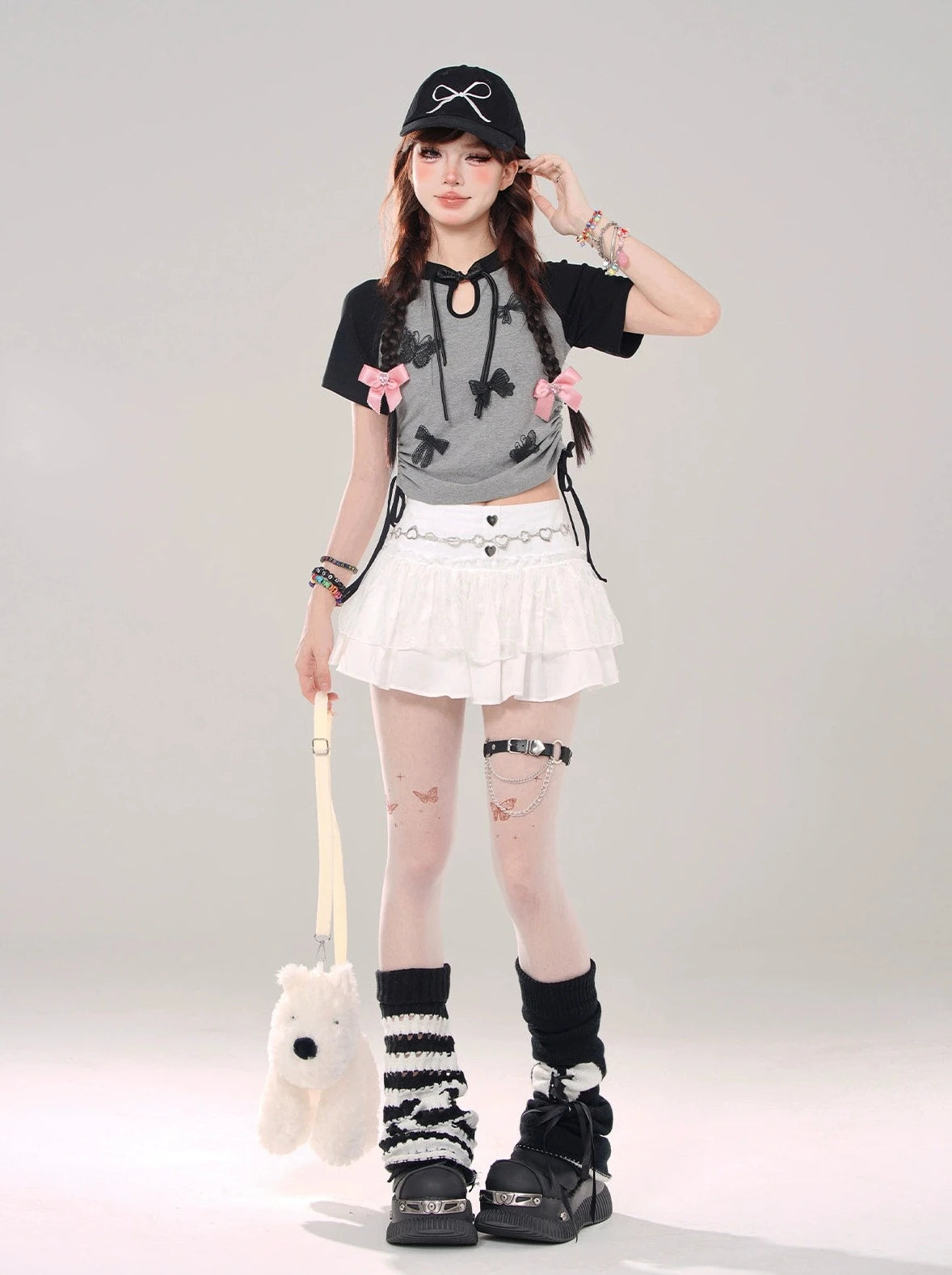 バタフライリボンコントラストカラートップス