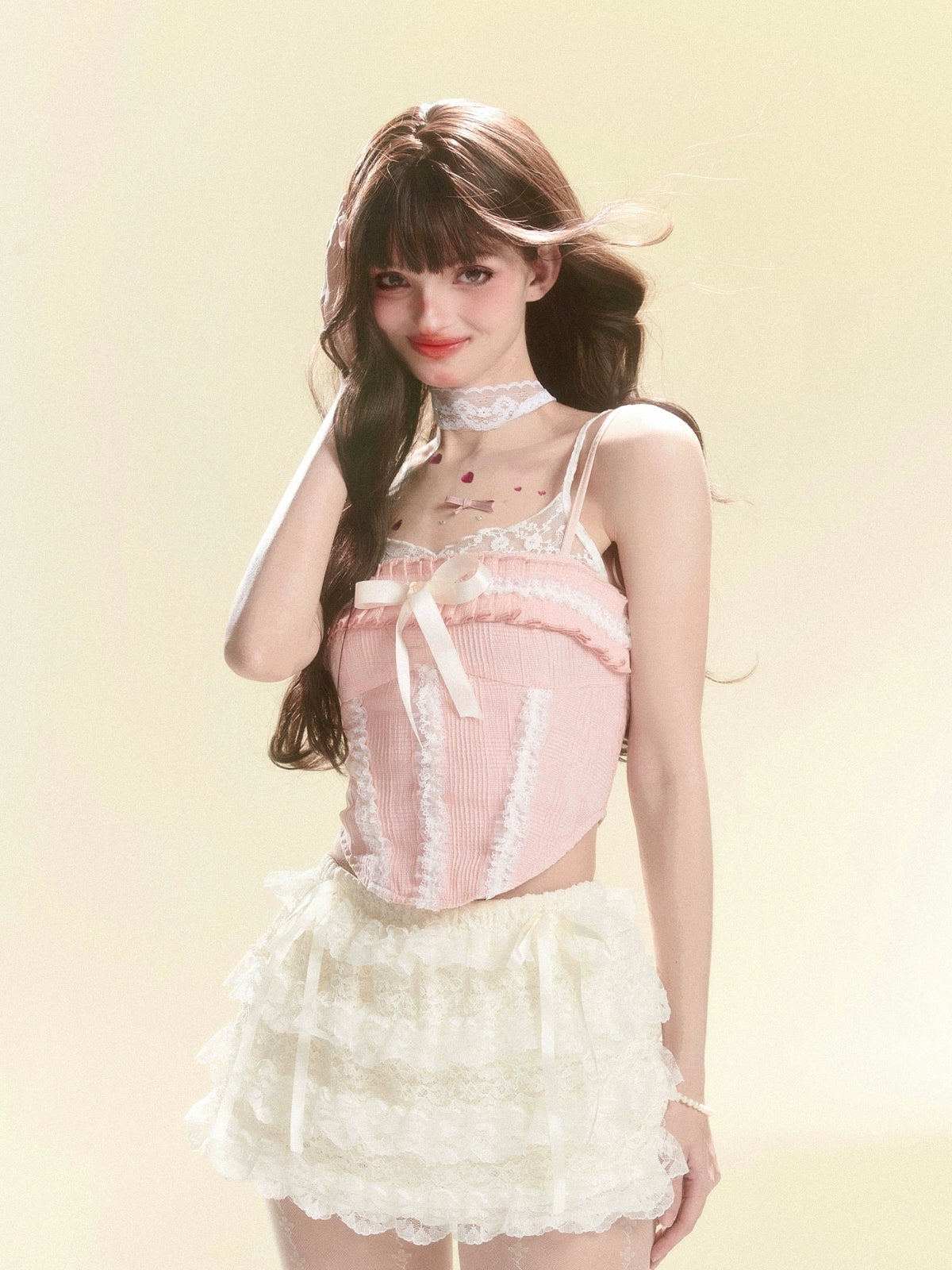 Apricot Tiered Frilled Lace Skirt