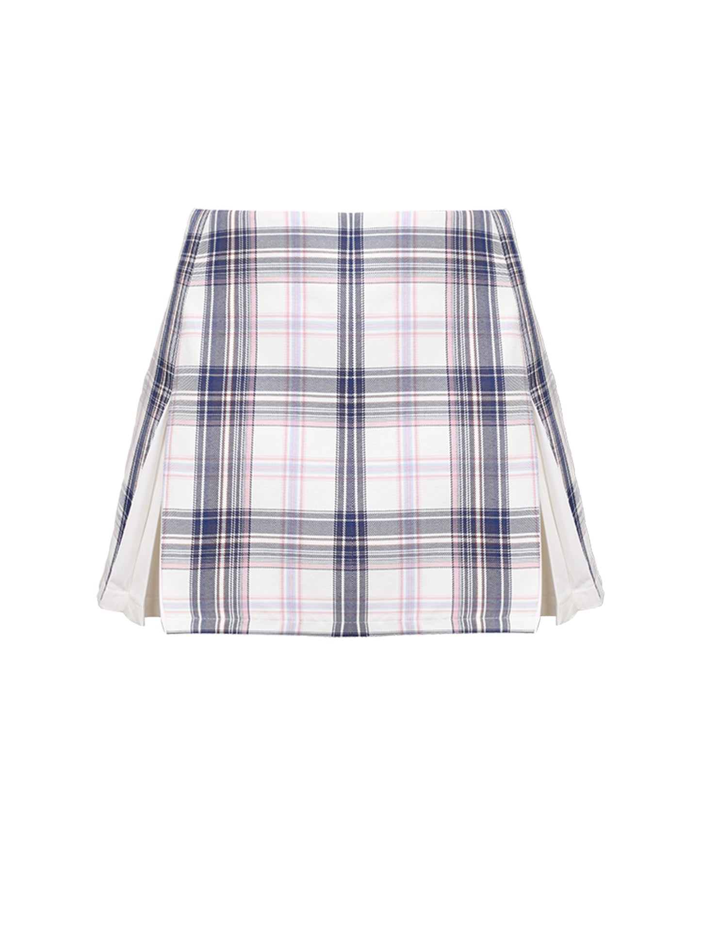 Gray Knit Cardigan + Shirt + Check Skirt