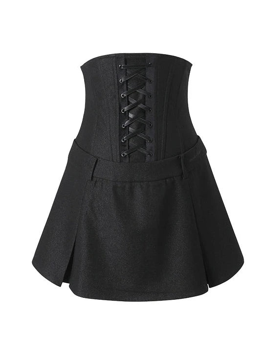 프릴 스위트 도트 퍼프 슬리브 탑 + 레이스업 하이웨이스트 스커트