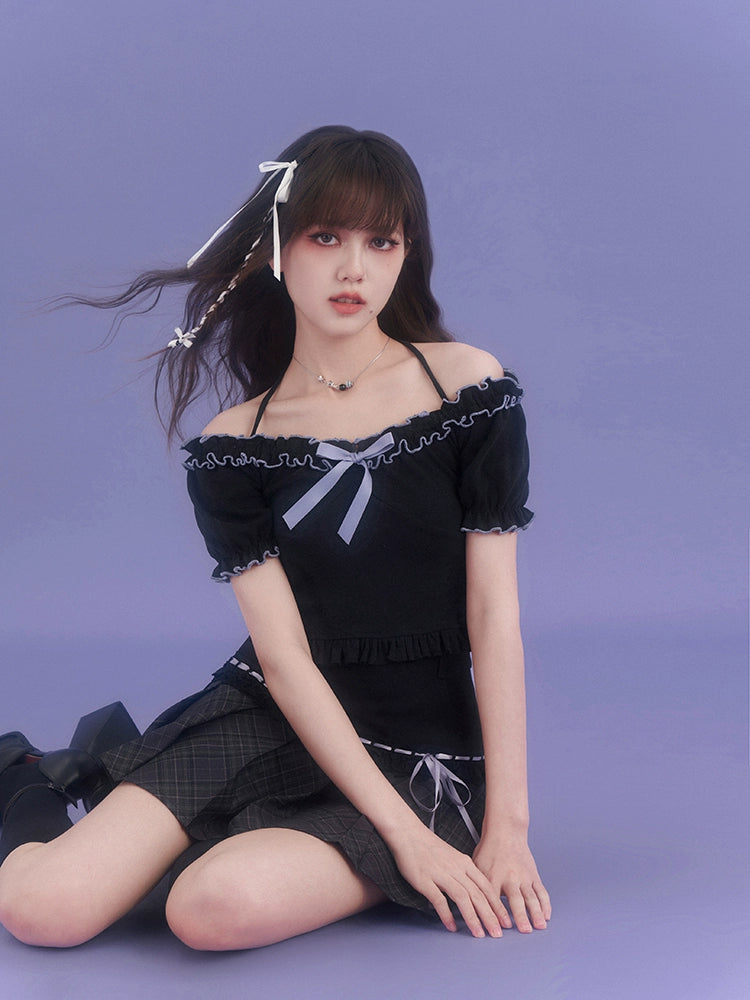 Little Purple Ribbon Ruffle Top