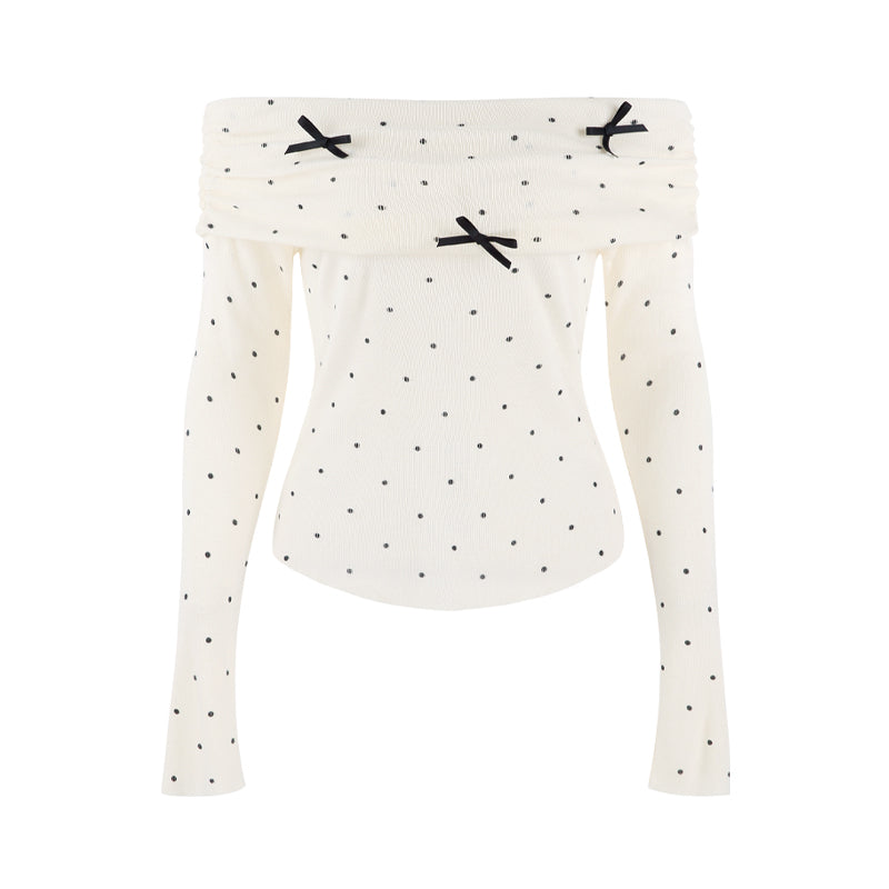 One shoulder Polkadot Knit Top Set